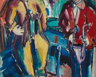 3277 Antoni Miro (b. 1944) "Cirque Medrano a Paris, Two Clowns" Oil on canvas Signed lower left: A. Miro; titled on a label affixed to the frame's backing paper 44 1/8 x 34 1/8 in. Estimate: $300 - $500