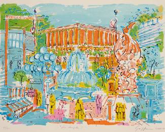 3413 Francisco Grippa (b. 1942) "Los Angeles I," 1973 Lithograph in colors on paper Edition: 52/125 Signed, titled, dated and numbered with the artist's device in pencil in the lower margin: Grippa 'LXXIII Image: 22 1/2 x 30 1/2 in.; Sight: 24 1/2 x 32 in. Estimate: $200 - $400