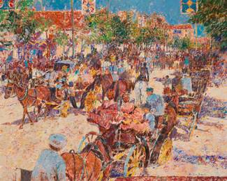 3367 Anton Sipos (b. 1938) "Promenade" Oil on canvas Signed lower right: Sipos 48 1/4 x 60 in. Estimate: $400 - $600