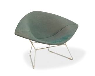 3305 Harry Bertoia (1915-1975) A 'Diamond' chair for Knoll, 1990s Designed 1950-52 Dated to Knoll tag applied to underside of cover The enameled steel wire gridded seat wrapped in a removable foam pad with fabric upholstery, raised on a bent-wire frame with rubber shock mounts Height 28 in., width 45 in., depth 31 in. Estimate: $300 - $500