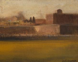 3391 Jose Mosquera (b. 1954) "Boadilla II" Oil on burlap stretched over panel Signed lower right: Jose Mosquera; titled by repute 12 1/4 x 16 1/2 in. Estimate: $300 - $500