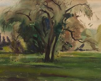 3196 Milford Zornes (1908-2008) "Sketch (Tree in a landscape)," 1941 Watercolor on paper Signed, dated, and inscribed lower right: Milford / Zornes / 41 / "Sketch" Sight: 11 5/8 x 15 5/8 in. Estimate: $500 - $700
