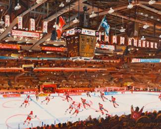 3027 Terry Tomalty (b. 1935) "The Montreal Forum," 1999 Oil on canvas Signed lower right: Terry Tomalty; signed again, titled, and dated " '99" on the stretcher 12 x 16 in. Estimate: $600 - $800