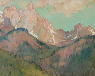 3292 Lucy Scarborough Conant (1867-1921) "Pieve Cadore," 1906 Watercolor with touches of pencil on thin paper board Signed, titled/inscribed, and dated in ink in the lower left corner: Lucy S. Conant / Pieve Cadore July 1906 11 x 24 in. Estimate: $600 - $800