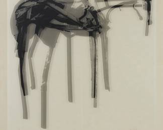 3320 Ray and Philips (20th century) Composition of a horse Print on clear film*** Edition: 1/1 Signed and numbered in ink the lower margin: Ray - Philips Image: 34 x 33 in.; Sheet: 39 3/4 x 34 1/2 in. Estimate: $300 - $500
