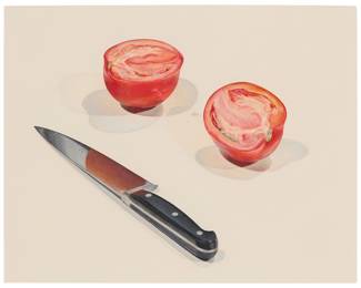3328 Sandra Mendelsohn Rubin (b. 1947) "Knife and Tomato," 1980 Colored pencil on paper Appears unsigned; with artist's name, title, and date on a typewritten label affixed to the frame's backing board Image/Sheet: 11 x 14 in. Estimate: $200 - $300