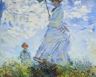 3393 19th Century European School After Claude Monet, "Woman with a Parasol – Madame Monet and Her Son" Oil on canvas Bears signature and date lower right 30 x 24 in. Estimate: $600 - $800