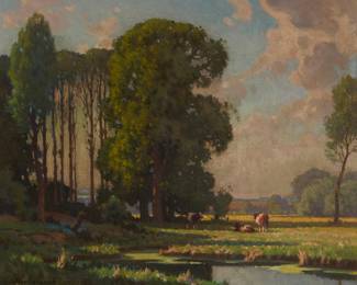 3151 William Knight (1872-1958) Landscape with cattle Oil on canvas Signed lower left: Wm Knight 20 1/4 x 24 1/4 in. Estimate: $700 - $900