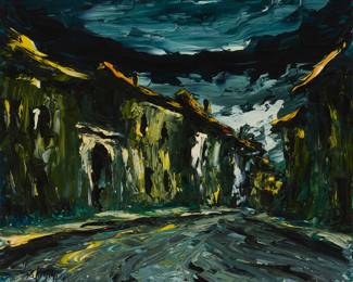 3278 Italian School (20th century) "Torricelli - Verona," 1975 Oil on canvas board Signed indistinctly lower left: S.K. ***lini; titled in pencil and dated "8/9/74" in ink, all on the verso**** 25 x 30 in. Estimate: $300 - $500