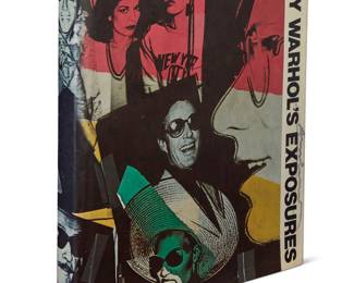 3202 Andy Warhol (1928-1987) "Andy Warhol's Exposures," 1979 Hardcover book Warhol, Andy and Bob Colacello. "Andy Warhol's Exposures." New York: Grosset & Dunlap, 1979 Signed First Printing Signed by the artist to half title and again to dust jacket front margin: Andy Warhol Height 11 1/2 in., width 9 1/2 in., depth 1 1/4 in. Estimate: $200 - $300