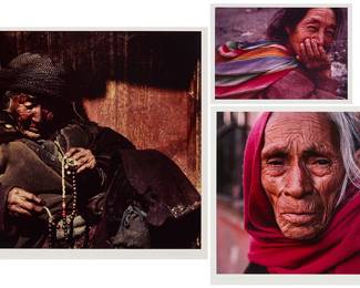 3322 Lisa Kristine (b. 1965) Three works: "Market Day," 2001 Dye-sublimation print in colors on paper From the edition of unknown size Signed, titled, and dated in pencil on the overmat, below the image: Lisa Kristine / 2001 Image: 6 1/2 x 9 1/4 in.; Sight: 7 1/4 x 10 in. "San Miguel Elder," 2003 Photograph in colors on paper mounted to paperboard, as issued From the edition of unknown size Signed, titled, and dated in pencil on the mount, below the image: Lisa Kristine / 2003 Image/Sheet: 13 1/2 x 19 1/2 in. "Prayer Beads," 1998 Photograph in colors on paper mounted to paperboard, as issued Edition: 11/50 Signed, titled, dated, and numbered in pencil on the mount, below the image: Lisa Kristine / 1998 Image/Sheet: 17 1/2 x 23 1/2 in. Estimate: $500 - $700