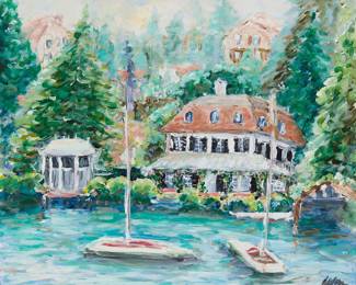 3199 Gary Devon (b. 1958) "La Maison sur le lac" Oil on canvas Signed lower right: Devon; titled on the stretcher 20 x 24 in. Estimate: $300 - $500