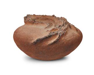 3186 A studio pottery stoneware vessel Late 20th century With sculptural rim Unmarked Height 8 in., diameter 13 3/4 in. Estimate: $400 - $600