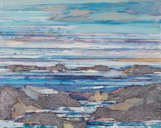 3109 Hans Schiebold (b. 1946) "Tidal Stripes No. 28" Mixed media including oil on canvas Signed lower right: HBold; signed "Hans Schiebold," and titled, verso 43 3/4 x 34 in. Estimate: $700 - $900