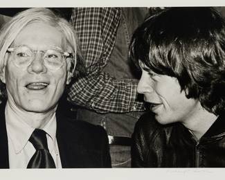 3154 Richard E. Aaron (1949-2016) Andy Warhol and Mick Jagger Photograph on paper Edition: 7/30 Signed and numbered in pencil in the lower margin: Richard E. Aaron Image: 12 1/2 x 19; Sight: 14 x 20 in. Estimate: $300 - $500