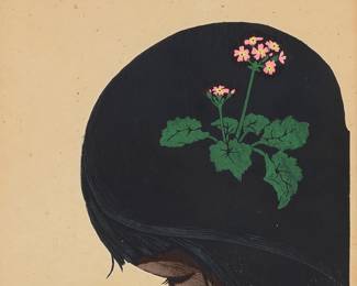 3023 Mitsuhiro Unno (1939-1979) "Hatsuharu (Early Spring)," 1971 Woodblock in colors on paper Edition: 69/100 Signed and numbered in pencil, lower left: M. Unno; with the black ink stamped date and title in Japanese, lower left Sight: 12 1/2 x 12 in. Estimate: $300 - $500