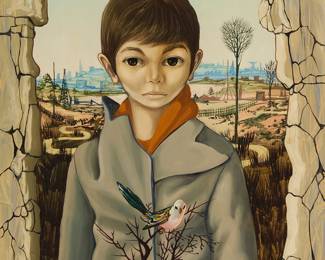 3036 Jean-Pierre Clement (B. 1943) Portrait of a boy and a bird, 1959 Oil on canvas Signed and dated lower right: Clement 59 21 3/4 x 18 in. Estimate: $500 - $700