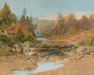 3379 William Louis Sonntag Jr. (1869-1898) "Old Mill Pond," 1893 Watercolor and gouache on paper Signed lower right: W. Louis Sonntag Jr. -; titled and dated by repute Sight: 12 1/4 x 17 in. Estimate: $500 - $700