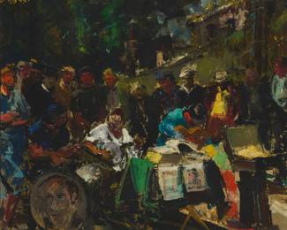3354 Oliver Foss (1920-2014) Outdoor improv concert Oil on canvas Signed upper left: O. Foss 18 1/4 x 21 5/8 in. Estimate: $500 - $700