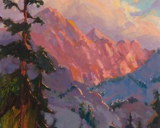 3021 Silvio Silvestri (1948-2018) "Sunset Crest at Mammoth Twin Lakes" Oil on canvas mounted to panel Signed lower center: Silvestri; titled in black ink verso 20 x 16 in. Estimate: $600 - $800