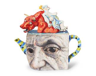 3075 Noi Volkov (b. 1947) "Picasso" teapot, 2005 Glazed and painted ceramic Edition: 10/30 Signed, dated, and numbered: Noi Volkov - 05 Height 11 1/2 in., width 11 5/8 in., depth 3 7/8 in. Estimate: $300 - $500