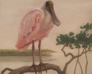 3233 Glenna Hartmann (1948-2008) Roseate Spoonbill portrait, 1984 Pastel on paper Signed and dated lower left: Hartmann 84 Sight: 18 1/4 x 19 1/4 in. Estimate: $600 - $800