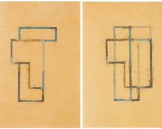 3249 Robin Bright (b. 1934) Two works: "Untitled #7" and "Untitled #8," 1989 Each: Mixed media including watercolor and pastel on yellow paper Each: Signed and dated lower center: R. Bright 89; titled by repute Sight of each: 12 x 8 3/4 in. Estimate: $300 - $500
