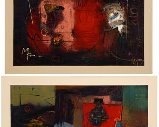 3120 Michael Nisperos (b. 1953) Two works: Untitled abstracts Each: Oil on canvas Each signed lower right: Nisperos Larger: 30 x 50 in.; Smaller: 20 x 48 in. Estimate: $300 - $500