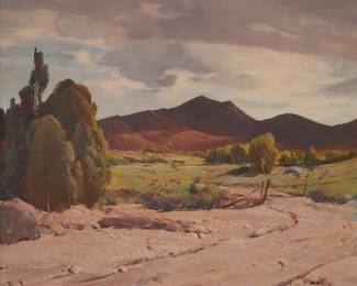 3269 Paul Lauritz (1889-1975) Hills and trees Oil on canvas Signed lower left: Paul Lauritz; numbered "1288" in ink on the stretcher 26 x 30 in. Estimate: $1,000 - $2,000