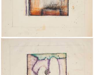 3304 Hans Burkhardt (1904-1994) Two works: Abstract composition, 1974 Pastel and mixed media on paper Signed and dated in pencil, lower right: H. Burkhardt 1974 Sheet: 20 3/8 x 26 1/4 in. A double-sided abstract composition, 1974 Pastel and mixed media on paper Signed and dated in pencil, lower right: H. Burkhardt / 1974 Sheet: 20 1/4 x 26 1/2 in. Estimate: $400 - $600
