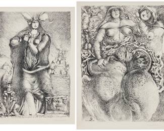 3042 Rosario Murabito (1907-1972) Two works: "Il lamento di Arianna," 1971 Lithograph on paper From the edition of unknown size Signed and dated in pencil in the lower margin: Murabito 71 Image: 25 x 17 in.; Sight: 27 1/2 x 19 in. "L'Abbadessa di gello," 1972 Lithograph on paper From the edition of unknown size Signed and dated in pencil in the lower margin: Murabito 72 Image: 27 1/2 x 20 in.; Sight: 30 1/4 x 22 in. Estimate: $300 - $400