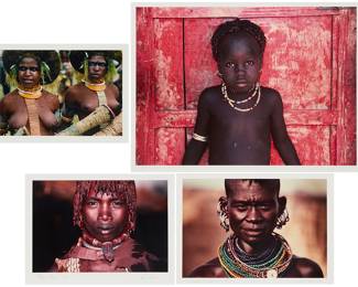 3303 Lisa Kristine (b. 1965) Four works: "Of the Earth," 2000 Photograph in colors on paper From the edition of unknown size Signed, titled, and dated in pencil on the overmat, below the image: Lisa Kristine / 2000 Image: 6 1/2 x 9 1/2 in.; Sight: 7 1/2 x 10 1/4 in. "Language of Beads," 1999 Photograph in colors on paper mounted to paperboard, as issued From the edition of unknown size Signed, titled, and dated in pencil on the mount, below the image: Lisa Kristine / 1999 Image/Sheet: 6 3/4 x 9 3/4 in. "Turmi Clay," 1999 Photograph in colors on paper mounted to paperboard, as issued From the edition of unknown size Signed, titled, and dated in pencil on the mount, below the image: Lisa Kristine / 1999 Image/Sheet: 6 5/8 x 9 5/8 in. "Red," 1999 Photograph in colors on paper mounted to paperboard, as issued From the edition of unknown size Signed, titled, and dated in pencil on the mount, below the image: Lisa Kristine / 1999 Image/Sheet: 14 x 19 1/2 in. Estimate: $500 - $700