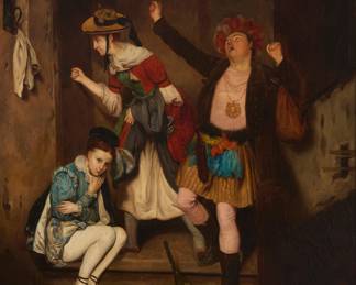 3331 20th Century Continental School Revelers Oil on canvas laid to canvas Unsigned 23 3/4 x 19 3/4 in. Estimate: $600 - $800