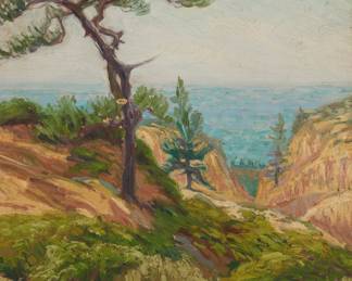 3374 Walter Barron Currier (1879-1934) A coastal view, 1917 Oil on canvas Signed and dated lower right: Walter Barron Currier 1917 20 x 16 in. Estimate: $600 - $800