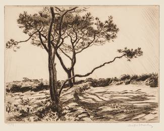 3337 André Dauchez (1870-1948) Trees along a berm Etching in brown-black ink on wove paper Edition: 11/15 Signed and numbered in the lower margin: André Dauchez Plate: 7 3/8 x 9 3/4 in.; Sheet: 14 1/2 x 17 3/4 in. Estimate: $100 - $150