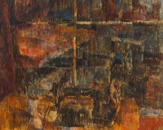3033 Willie Suzuki (b. 1934) An abstract landscape viewed through a window Oil on canvas Signed lower right: Suzuki; signed "Willie Suzuki" in pencil on the stretcher 42 x 45 1/4 in. Estimate: $700 - $900