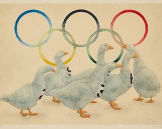 3189 Will Bullas (b. 1949) "Time Trials...," 1984 Watercolor and gouache on paper Signed, titled, and dated in pencil in the lower right and lower left, respectively: Will Bullas NWS/©1984 Sight: 16 1/2 x 23 in. Estimate: $200 - $300