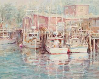 3047 Bonnie Gregory (20th Century) "Ships" Watercolor on paper Signed lower left: B. Gregory; titled on the sales receipt Sight: 26 3/4 x 29 1/2 in. Estimate: $500 - $700