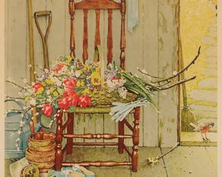 3221 Norman Rockwell (1894-1978) "Spring Flowers" Collotype lithograph in colors on paper An artist's proof, aside from the edition of 200 Bears signature and inscribed "a/p" in pencil in the lower margin Image: 28 x 22 3/4 in.; Sheet: 29 1/2 x 24 in. Estimate: $500 - $700