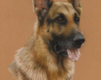 3014 Glenna Hartmann (1948-2008) German Shepard portrait, 1982 Pastel on paper Signed and dated lower left: Hartmann '82 Sight: 15 1/2 x 12 in. Estimate: $600 - $800