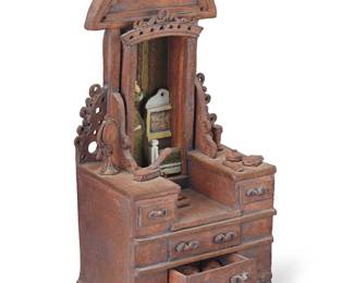 3276 Robert Richards (20th Century) "Dresser Reflected," 1973 Glazed terra cotta and glass Incised with signature, title, and date: Robert Height 16 3/4 in., width 8 1/4 in., depth 7 7/8 in. Estimate: $200 - $300