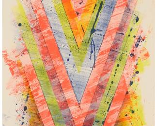 3226 In the Style of Kenneth Noland (1924-2010) Untitled, abstract Lithograph in colors on Guarro paper From the edition of unknown size and date Bears signature in pencil, verso Image/Sheet: 22 x 15 in. Estimate: $400 - $600