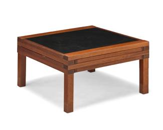 3388 A Modern extension coffee table Late 20th century With four sliding extension elements, each with laminated top Unmarked Height as a square 16 in., width 27 3/4 in., depth 27 3/4 in. Estimate: $400 - $600
