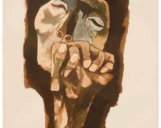 3252 Oswaldo Guayasamín (1919-1999) "Madre," 1998 Lithograph in colors on paper Edition: 174/175 Signed and numbered in pencil in the lower margin, at right: Guayasamín; titled and dated by repute Image: 27 x 15 in.; Sheet: 30 x 22 1/4 in. Estimate: $200 - $400