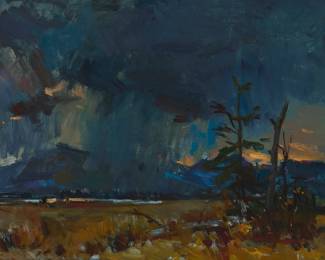 3114 Sergei Bongart (1918-1985) A rainstorm along a mountain range Oil on canvas Unsigned; inscribed "117" in black ink on the stretcher 24 x 30 in. Estimate: $600 - $800