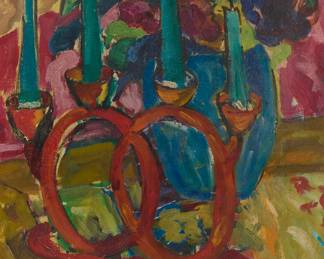 3107 20th Century Modern School Still life, 1950 Oil on canvas Signed indistinctly and dated lower left: G[***]dak / 50 17 1/2 x 13 1/2 in. Estimate: $300 - $500