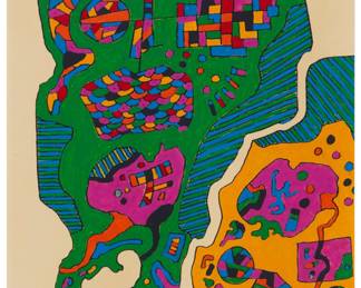 3104 Frank Hamilton (1923-2015) Abstract forms, 1966 Gouache and ink on paper Signed lower center: Hamilton '66 Sight: 7 1/2 x 5 1/2 in. Estimate: $200 - $400