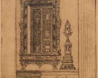 3131 Cadwallader Lincoln Washburn (1866–1965) "Carved Teakwood Window ," c. 1918 Etching on tissue-thin paper From the edition of unknown size Signed and titled in pencil in the lower margin: Cadwallader Lincoln Washburn; alternatively titled "Carved Teakwood Window Wat Benchamsbophit [A Temple Window]" Plate: 10 7/8 x 7 1/2 in.; Sheet: 14 1/4 x 10 1/4 in. Estimate: $50 - $100