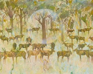 3239 Gordon Frank Vorster (1924-1988) Herd of elands, 1985 Oil on canvas Signed lower right: Gordon Frank Vorster; dated by repute 33 x 63 in. Estimate: $400 - $600