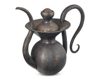 3092 Steven Bronstein (b. 20th century) "Steel Forged Teapot," circa 2000 Unmarked Height 7 1/4 in., width 8 3/8 in., depth 4 1/2 in. Estimate: $200 - $300